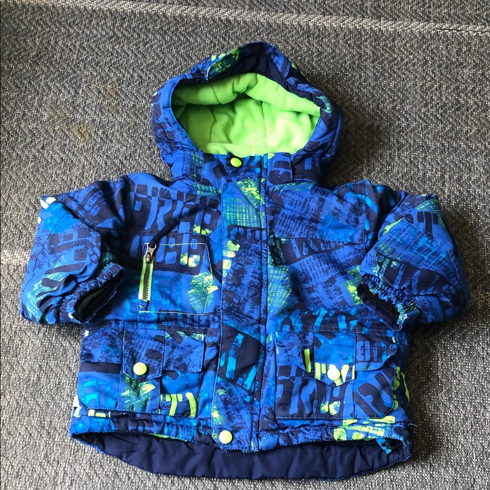 Tag Kids Blue Puffer winter Jacket with Neon Green Lining - Picture 1 of 10